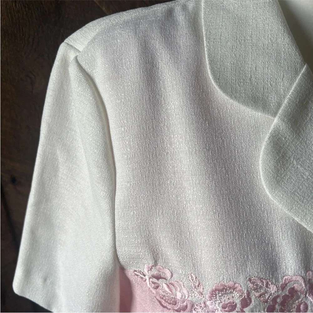 Vintage Tweed Jacket Dress Set Pink Ivory Sz 18 - Picture 3 of 14